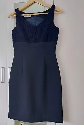 Vintage Pencil Dress Size 6-8 Navy Blue Lace Bodice Zip Sleeveless EVENTS LABEL  • $17.50