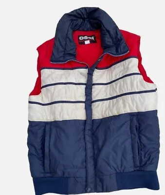 Apres Ski Vintage 80s Ski Vest Puffer Red White Blue Full Zip Mens Medium FLAW • $20