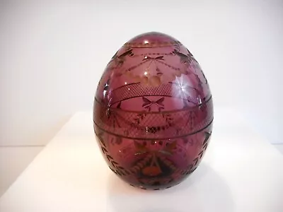 Vintage Russian Etched Glass Easter Egg Amethyst Original Label With Swags Bows • $24