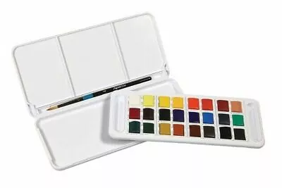 Daler Rowney Aquafine Watercolour Paints Half Pan Travel Set Of 24 & Brush • £20.39