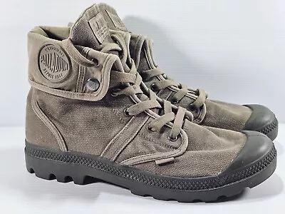 Palladium Mens US10 Boots Pallabrouse Baggy Canvas Military Green Fold Over Cuff • £34.47