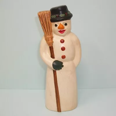 $84.95 • Buy Vintage 1996 Vaillancourt Folk Art Chalkware Snowman With Broom Holly Hat #1718