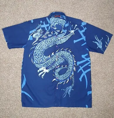 £24.95 • Buy Ninety Vintage Men's Chinese Dragon  Hawaiian Shirt Blue Short Sleeve Medium 