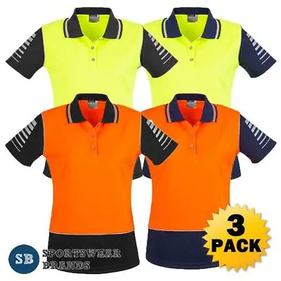 3 X Womens Hi Vis Zone Polo Shirt Top Ladies Work Safety Size 8-24 Modern ZHL236 • $91