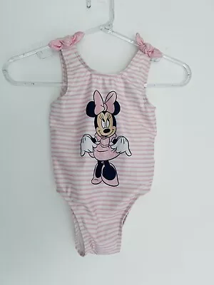 Disney Junior Minnie Mouse Girls 1Pc Bathing Swimsuit 5T Pink And White Stripes • $10