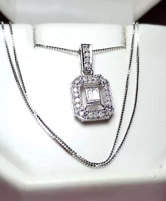 10k Solid White Gold .25ct Genuine Diamond Pendant ~ 10k Box Chain ~ Beautiful • $154