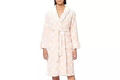 Iris & Lilly Women's Long Velour Bathrobe Pink Hearts Size 10 • £12.99