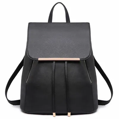£12.99 • Buy Ladies Girls Black Backpack PU Leather Shoulder School Bag Travel Rusksack