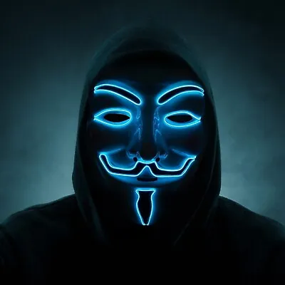 V For Vendetta Light Up LED MASK ANONYMOUS GUY FAWKES HALLOWEEN CUSTUME COSPLAY • £12.99