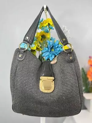 MICHAEL KORS Black Natural Straw Leather Trims Straps Shoulder Bag • $71.99