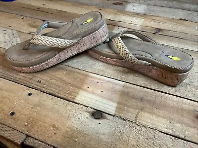 Volatile Wedge Flip Flops Cork Sole Braided Tan Straps In Great Shape Size 8 • $21.99