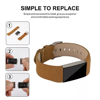 $13.55 • Buy Wristband Genuine Leather Wrist Watch Band Replacement For Fitbit Charge 2 Brown