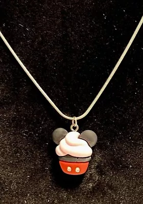 Mickey Mouse Cupcake Pendant Necklace -  925 Sterling Silver Chain Disney Gift • $9.45