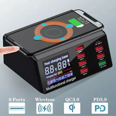 $54.99 • Buy 100W 8 Ports USB Charger Quick Charge Fast Wireless Charging Station HUB AU Plug