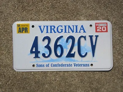 $199.99 • Buy 2020 Virginia Sons Of Confederate Veterans License Plate SCV Veteran 4362CV VA