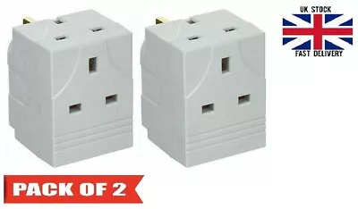 Pack Of Two 3 Way Mains Adapter 13A Plug Neon Block Socket Splitter Surged UK • £7.99