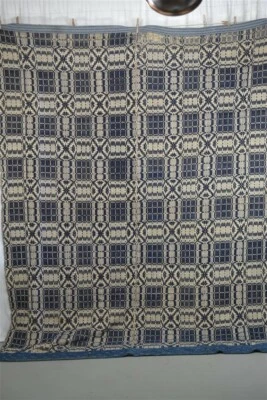 $165 • Buy Early Coverlet Blue /white Indigo Cotton Repair 66 X 89 Center Seam 19th Antique