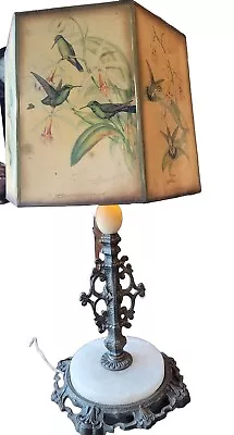 Unique Vintage Baroque Brass And Marble Lamp Hummingbird Hexagon Shade • $50