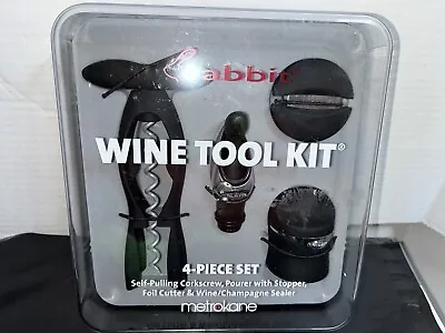 Metrokane RABBIT Wine Tool Kit 4-Piece Set Silver Self Pulling Corkscrew • $28.50