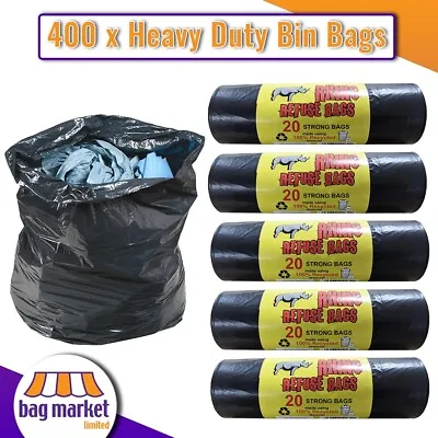 400 X Heavy Duty Black Bin Bags - 100 Litre - Liners Refuse Rubbish Sacks • £24.99