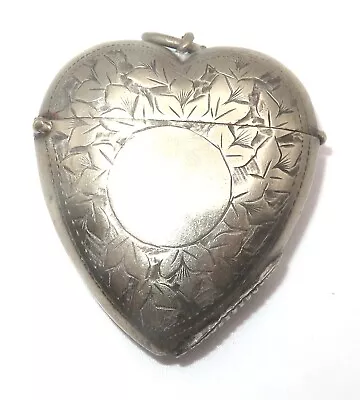 Vintage Antique Unique Heart-Shaped 800 Silver Intaglio Match Safe Vesta Case • $9.50