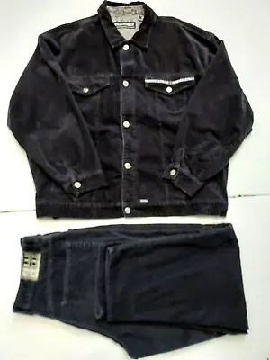 Vintage Pelle Pelle Marc Buchanan Black 2 Piece Jacket XXL & Pants 38 Lion • $131.74