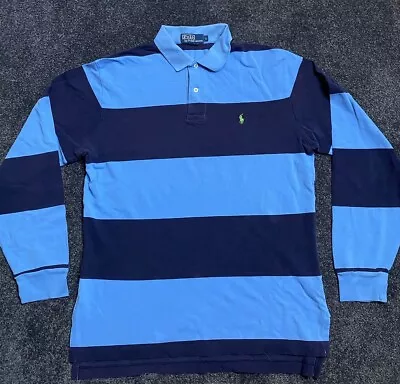 Polo Ralph Lauren Blue And Navy Long Sleeve Polo Shirt Mens Size Large • $50