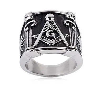 Free Mason Ring - Pillars Face Freemasonry - Steel Silver Color Masonic Rings • $22.20