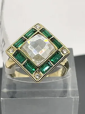 £21.99 • Buy Ladies Emerald Ring Gold Green 18kt Steel Cushion Cut Cubic Zirconia 3036