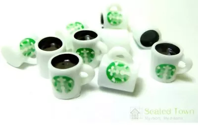 Barbi Dollhouse Miniature Drinks Mini Starbuck Coffee Mugs White Lot  👻🧲 5pc • $9.97