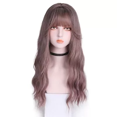 Long Deep Wave Hair Synthetic Air Bangs Black Curly Wigs Cosplay Lolita Wig • £15.68