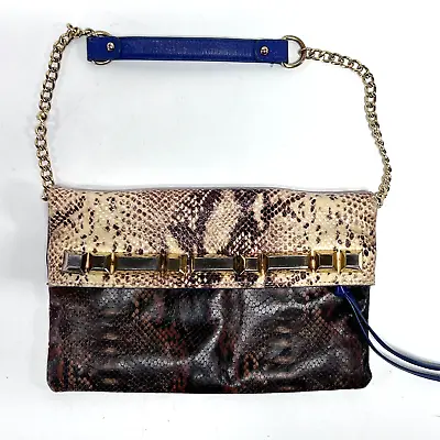 VINCE CAMUTO Yasmin Snake Leather Foldover Clutch Shoulder Bag Gold Studs • $50