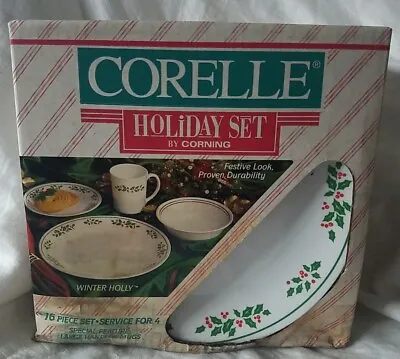 Corelle Winter Holly Christmas Holiday 16pc SET Dinnerware Plates Bowls Mugs NEW • $100