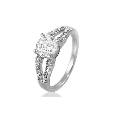 Split Band Round Cut CZ Ring Micro Pave Engagement Sterling Silver Wedding Ring • $42.39