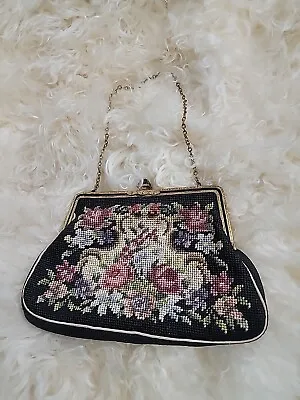 Vintage Petit Point Floral Purse With Chain/1930’s/Floral Purse/Petit Point • $24.99