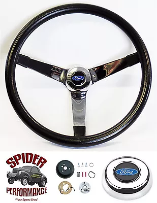 1963 1/2-1964 Ford Steering Wheel BLUE OVAL 14 3/4  VINTAGE CHROME • $159.95