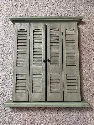 HOMCO Home Interiors Distressed Green Wood Window Pane W/ Shutters Wall Mirror • $34.99