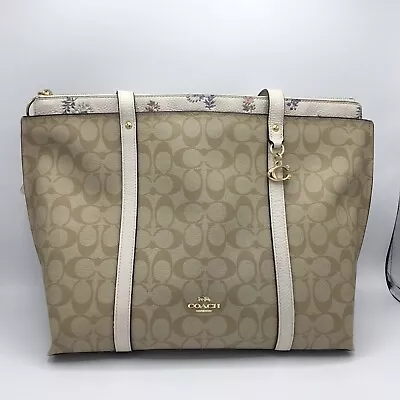 Coach May Tote Signature Canvas Dandelion Floral Lt Khaki Goldtone #2320 • $94.95