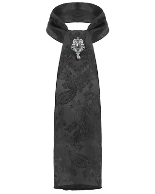 Devil Fashion Gothic Steampunk Ascot Tie Scarf Cravat & Pin Brooch Black Wedding • £12.99