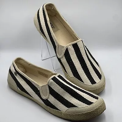 UGG Delizah Natural Canvas Slip On Black Striped Loafers Women’s Shoe Sz. 8 • $21.99