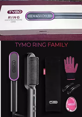 TYMO RING Hair Straightener Brush  Iron Comb NEW With Accessories - Black HC100 • $32.99