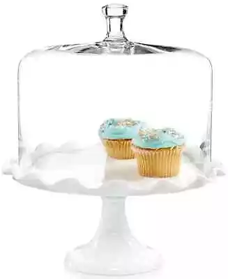 Martha Stewart Collection Milk Glass Ruffle Cake Stand With Dome New Open Box!!! • $99.99