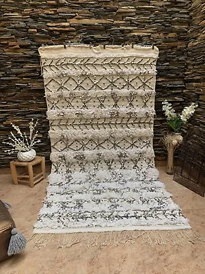 Moroccan Vintage Handira Wedding Blanket Handmade Berber Sequins Rug 03YS0088 • $1399.95