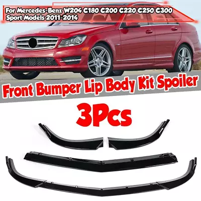 For Benz C Class W204 Sport 12-14 Glossy Black Front Bumper Lip Splitter Spoiler • $51.26