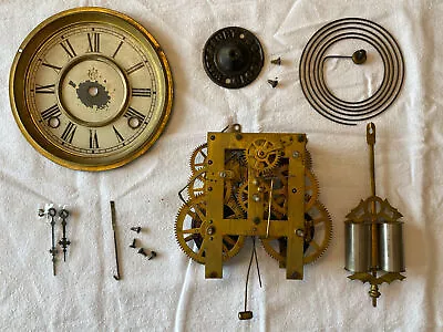 Antique Waterbury Parlor Kitchen Clock Movement Face Hands Pendulum & Gong Parts • $65