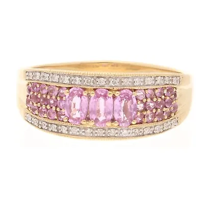 18Carat Yellow Gold Pink Sapphire & Diamond Cluster Ring (Size X) 9mm Widest • £599