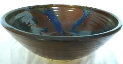 $19.80 • Buy Studio Art Pottery 9  Brown & Blue Bowl Wheel Thrown Handmade Signed Amy ?