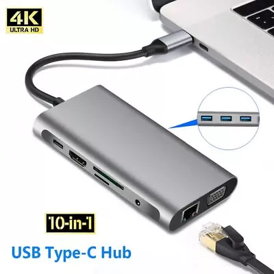 SD TF VGA PD Charging Gigabit Ethernet USB Type-C HUB 4K HDMI 10 In 1 Converter • $31.70