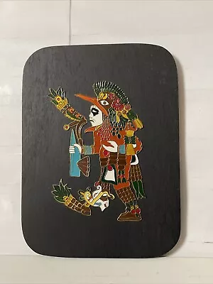 $25 • Buy Vintage Mexican Wood Enamel Aztec Wall Art Plaque Huitzilopochtli God Of Sun War
