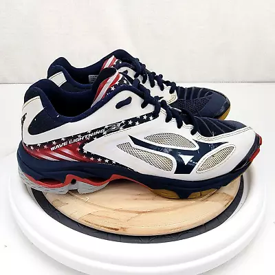 Mizuno Womens Sz 6 Wave Lightning Z3 430228 OUOU Red White Blue Running Shoes • $32.99